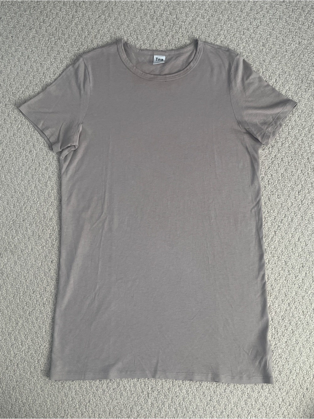 TNA Short Sleeve Crewneck Tee Dress in Soft Nude Purple